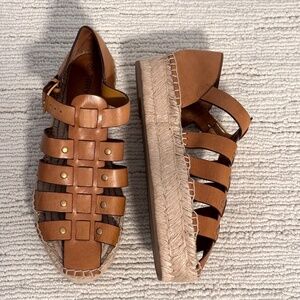 TORY BURCH NWOB Fisherman Women 9 Tan Espadrilles Flatform Sandal Nautical Boho